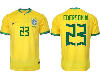 Herren Brasilien FIFA WM Katar 2022 Heimtrikot gelb Kurzarm mit Namen EDERSON M. 23