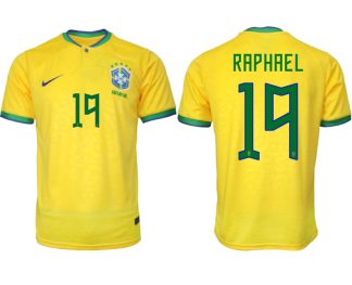 Herren Brasilien FIFA WM Katar 2022 Heimtrikot gelb Kurzarm mit Namen RAPHAEL 19