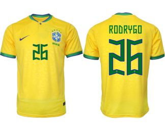 Herren Brasilien FIFA WM Katar 2022 Heimtrikot gelb Kurzarm mit Namen RODRYGO 26