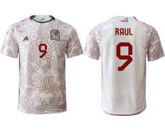 Herren Mexiko FIFA WM Katar 2022 Auswärtstrikot weiß rot Kurzarm RAUL 9
