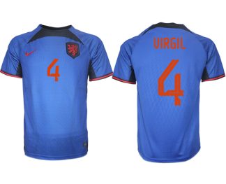 Herren Niederlande Auswärtstrikot blau Fußball WM 2022 Kurzarm mit Namen VIRGIL 4