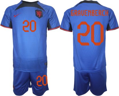 Herren Niederlande Auswärtstrikot blau Fußball WM 2022 Kurzarm Outlet GRAVENBERCH 20
