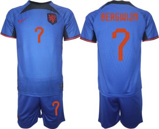 Herren Niederlande Auswärtstrikot blau Fußball WM 2022 Trikotsatz Kit BERGWIJN 7