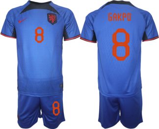 Herren Niederlande Auswärtstrikot blau Fußball WM 2022 Trikotsatz Kit GAKPO 8