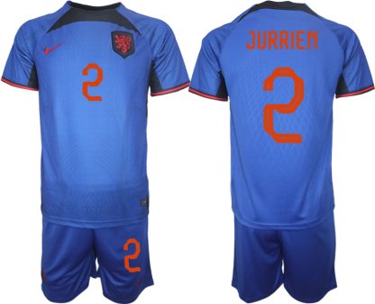 Herren Niederlande Auswärtstrikot blau Fußball WM 2022 Trikotschrift JURRIEN 2