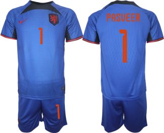 Herren Niederlande Auswärtstrikot blau Fußball WM 2022 Trikotschrift PASVEER 1