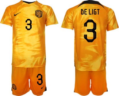 Herren Niederlande Heimtrikot WM 2022 Fußballtrikot Orange Kurzarm mit Aufdruck DE LIGT 3