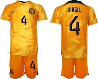 Herren Niederlande Heimtrikot WM 2022 Fußballtrikot Orange Kurzarm mit Aufdruck VIRGIL 4