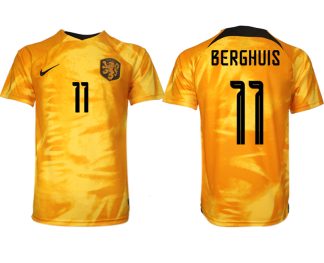 Herren Niederlande Heimtrikot WM 2022 Orange Fußballtrikot mit Aufdruck BERGHUIS 11