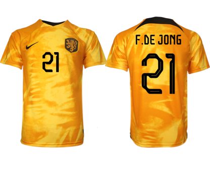 Herren Niederlande Heimtrikot WM 2022 Orange Kurzarm Fussballtrikots Günstig F.DE JONG 21