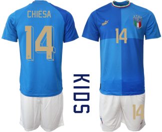Italien Trikots für Kinder zum Fußballspielen 2022-23 in Blaue CHIESA 14