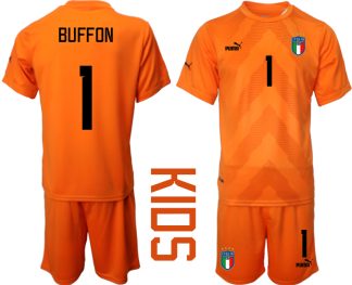 Italien Trikots Torwarttrikot für Kinder 2022-23 Orange mit Aufdruck BUFFON 1