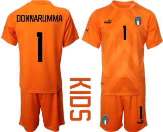 Italien Trikots Torwarttrikot für Kinder 2022-23 Orange mit Aufdruck DONNARUMMA 1
