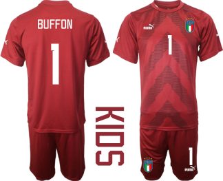 Italien Trikots Torwarttrikot für Kinder 2022-23 rot Fußballtrikots mit Aufdruck BUFFON 1