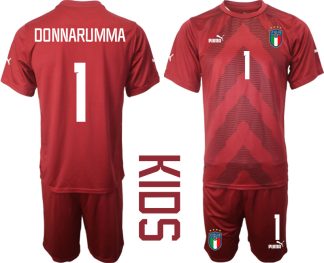 Italien Trikots Torwarttrikot für Kinder 2022-23 rot Fußballtrikots mit Aufdruck DONNARUMMA 1