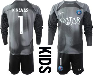 K.NAVAS 1 Paris Saint Germain PSG Goalkeeper 2022/23 schwarz Langarm Trikotsatz für Kinder