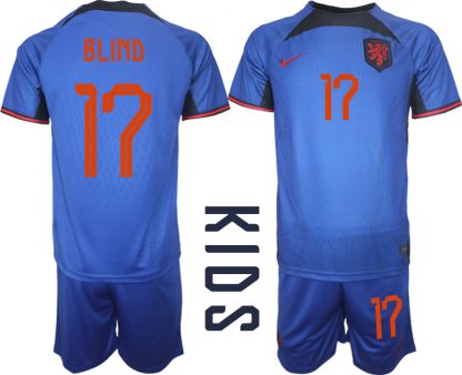Kinder Niederlande Auswärtstrikot Fußball-WM 2022 blau Fußballtrikot Kaufen BLIND 17