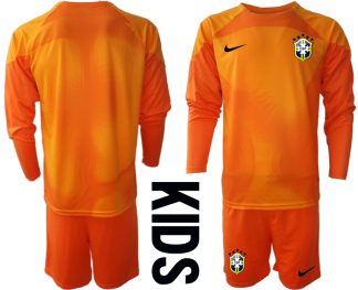 Kindertrikot Brasilien 2022/23 Torwarttrikot orange Langarm Personalisierbar