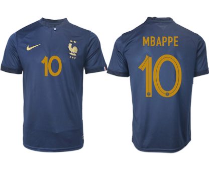 MBAPPE #10 Frankreich FIFA WM Katar 2022 marineblau Heimtrikot Kurzarm für Herren