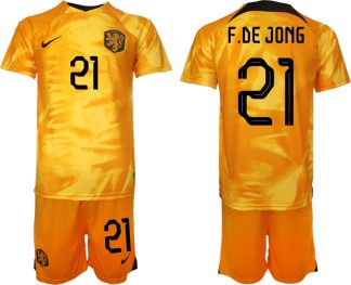 Neuen Fußballtrikot für Herren Niederlande Heimtrikot WM 2022 Orange F.DE JONG 21