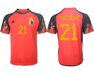 Belgien FIFA WM Katar 2022 rot schwarz Herren Heimtrikot Kurzarm mit Namen CASTAGNE 21
