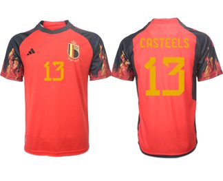 Belgien FIFA WM Katar 2022 rot schwarz Herren Heimtrikot Kurzarm mit Namen CASTEELS 13