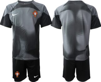 Billige Fussballtrikots Portugal 2022-2023 Torwarttrikot schwarz grau Kurzarm + Kurze Hosen