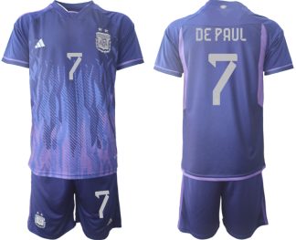 DE PAUL #7 Argentinien FIFA WM Katar 2022 Auswärtstrikot Lila Trikotsatz für Herren