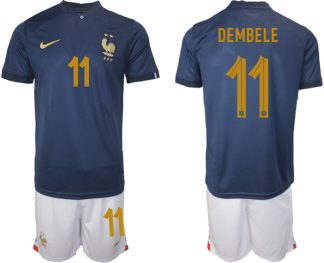 DEMBELE #11 Herren Frankreich FIFA WM Katar 2022 Heimtrikot Marineblau Fußballtrikots Trikotsatz