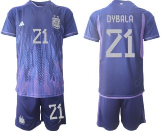 DYBALA #21 Argentinien FIFA WM Katar 2022 Auswärtstrikot Lila für Herren Kurzarm + Kurze Hosen