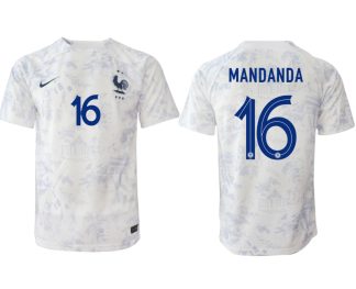 Fußballtrikot für Herren Frankreich Fußball WM 2022-23 Auswärtstrikot weiß Kurzarm MANDANDA 16