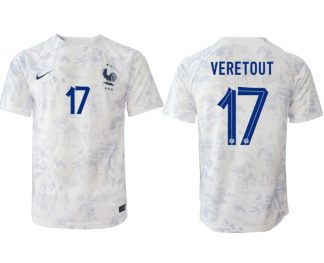 Fußballtrikot für Herren Frankreich Fußball WM 2022-23 Auswärtstrikot weiß Kurzarm VERETOUT 17
