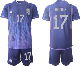 GOMEZ #17 Argentinien FIFA WM Katar 2022 Auswärtstrikot Lila für Herren Kurzarm + Kurze Hosen