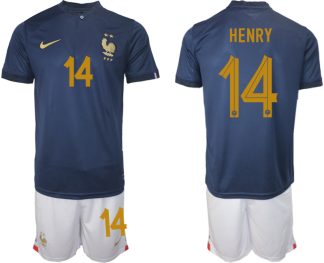 HENRY #14 Herren Frankreich FIFA WM Katar 2022 Heimtrikot Marineblau Fußballtrikots Trikotsatz