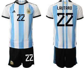 Herren Argentinien Fußball-WM 2022 World Cup Heimtrikots mit Aufdruck LAUTARO 22