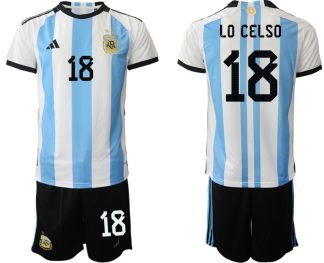 Herren Argentinien Fußball-WM 2022 World Cup Heimtrikots mit Aufdruck LO CELSO 18