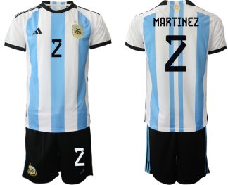 Herren Argentinien T-Shirt Fußball-WM 2022 World Cup Heimtrikots mit Aufdruck MARTINEZ 2