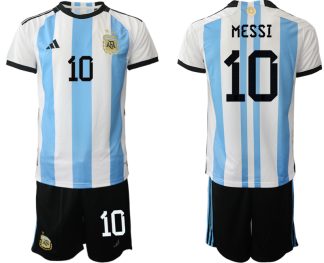 Herren Argentinien T-Shirt Fußball-WM 2022 World Cup Heimtrikots mit Aufdruck MESSI 10