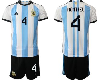 Herren Argentinien T-Shirt Fußball-WM 2022 World Cup Heimtrikots mit Aufdruck MONTIEL 4