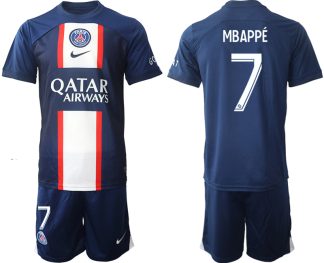 Herren Paris Saint Germain PSG 2022-23 Heimtrikot Kurzarm + Kurze Hosen mit Namen MBAPPÉ 7