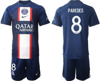 Herren Paris Saint Germain PSG 2022-23 Heimtrikot Kurzarm + Kurze Hosen mit Namen PAREDES 8