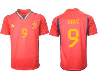 Herren Spanien FIFA WM Katar 2022 Heimtrikot Teampower Rot Kurzarm Trikotsatz GAVI 9