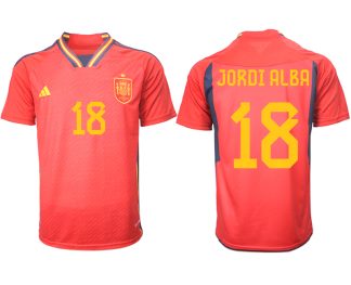 Herren Spanien FIFA WM Katar 2022 Heimtrikot Teampower Rot Kurzarm Trikotsatz JORDI ALBA 18