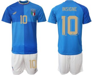 Italien EURO 2022 Heimtrikots für Herren blau Kurzarm + weiß Kurze Hosen INSIGNE 10