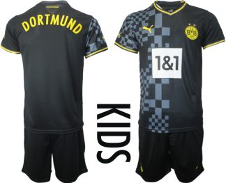 Kinder Auswärtstrikot 2022-23 Borussia Dortmund BVB schwarz grau Kurzarm + Kurze Hosen