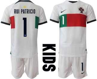 Kinder Portugal Fußball WM 2022 Auswärtstrikot Kurzarm + Kurze Hosen RUI PATRICIO 1
