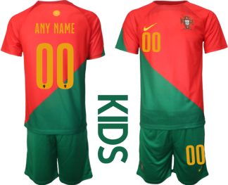 Kinder Portugal Heimtrikot T-Shirt Fußball-WM 2022 rot grün Trikotsatz Personalisierbar
