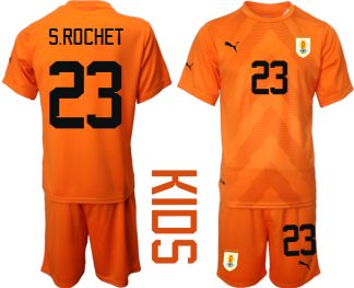 Kinder Uruguay FIFA WM Katar 2022 orange Torwarttrikot mit Namen S.ROCHET 23
