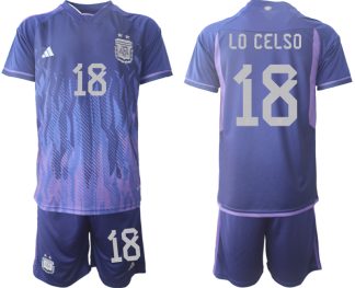 LO CELSO #18 Argentinien FIFA WM Katar 2022 Auswärtstrikot Lila für Herren Kurzarm + Kurze Hosen