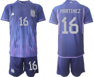 MARTINEZ #16 Argentinien FIFA WM Katar 2022 Auswärtstrikot Lila für Herren Kurzarm + Kurze Hosen